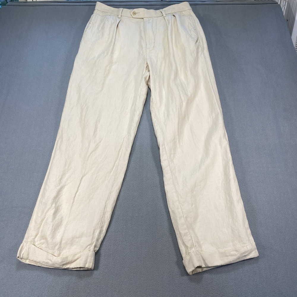 Daniel Cremieux Classics 100% linen Mens Pants 34x30 Pleated Ivory Color